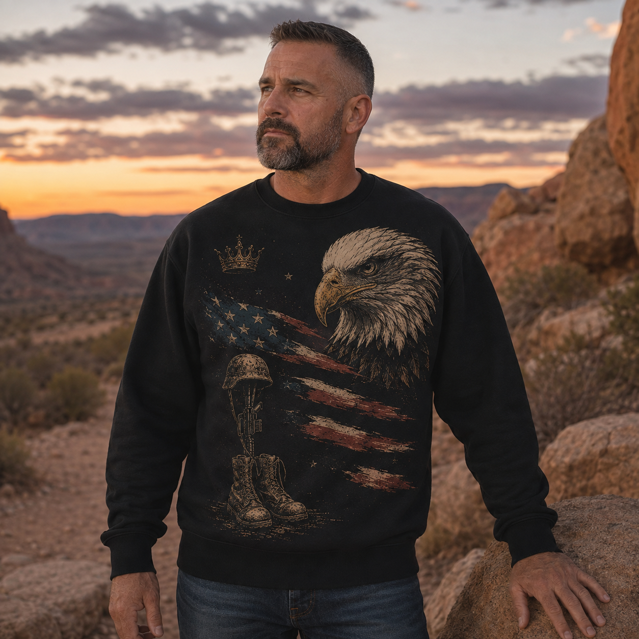 Men's Vintage Patriotic Eagle Military Tribute Sweatshirt -47