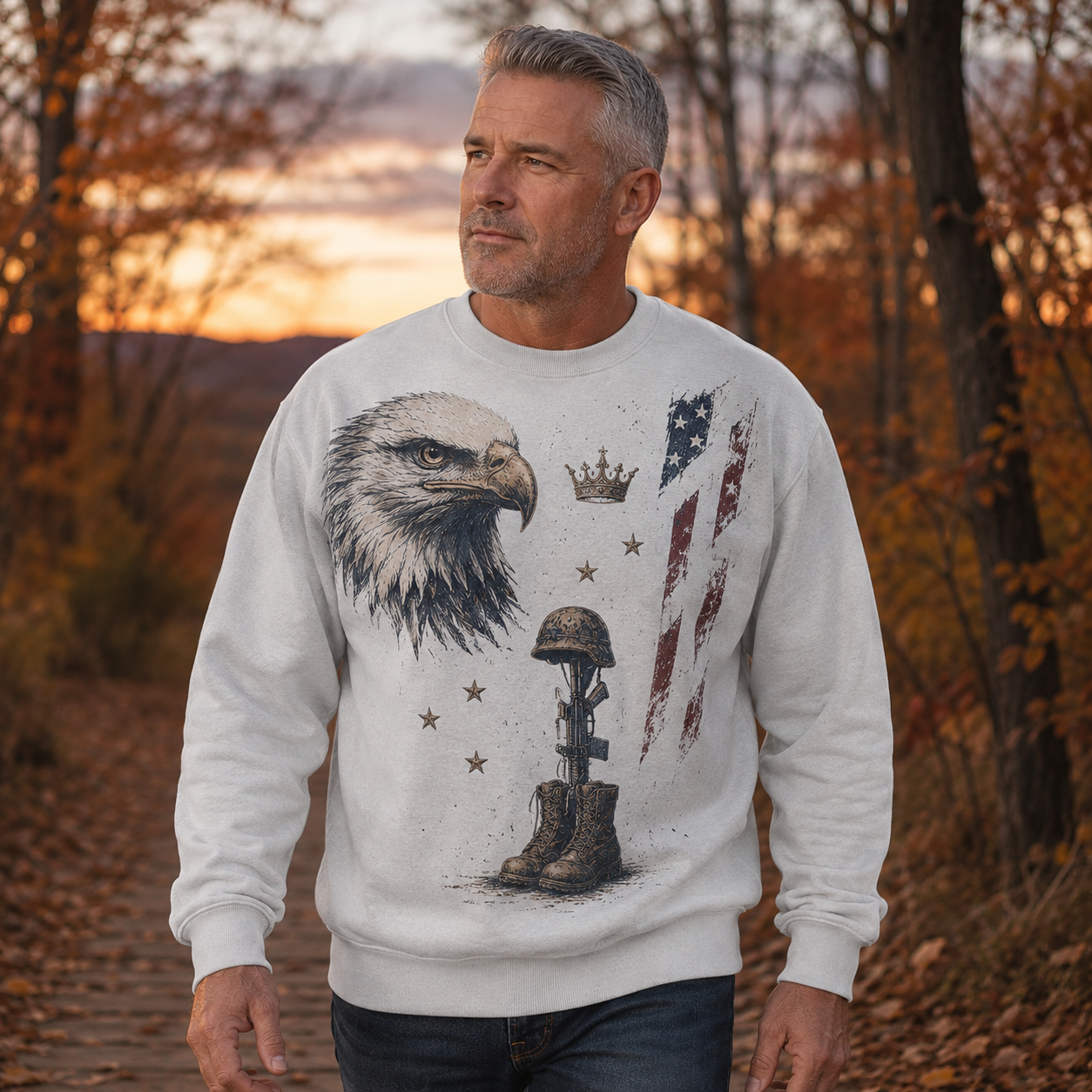 Men's Vintage Patriotic Eagle Military Tribute Sweatshirt -48