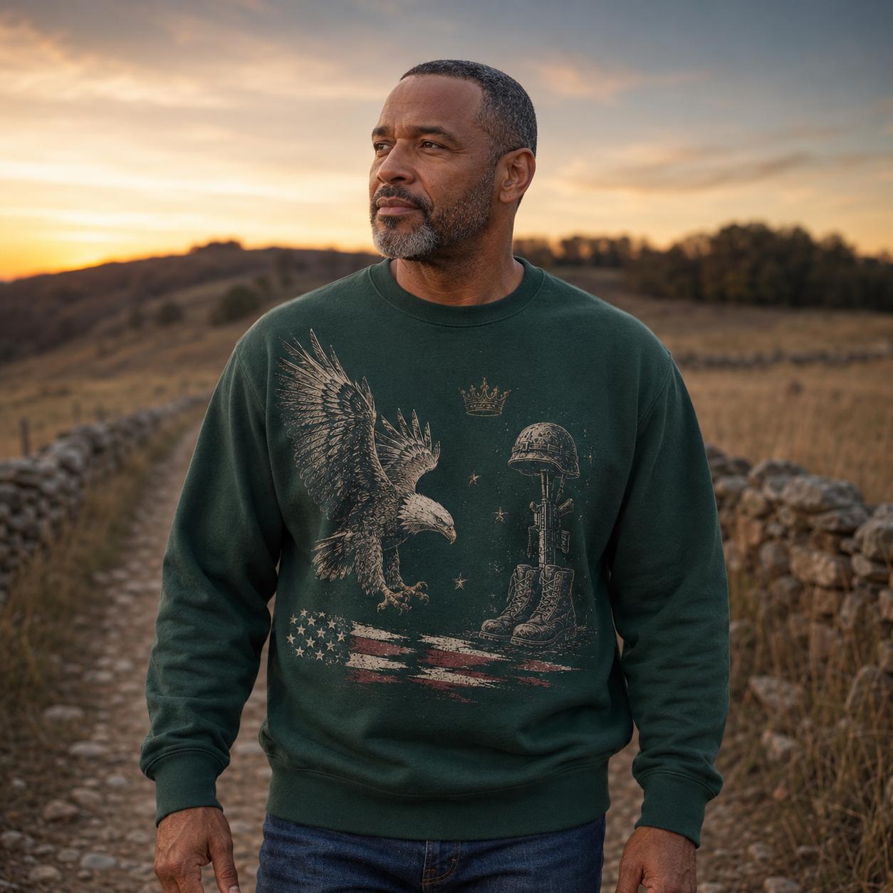 Men's Vintage Patriotic Eagle Military Tribute Sweatshirt -49