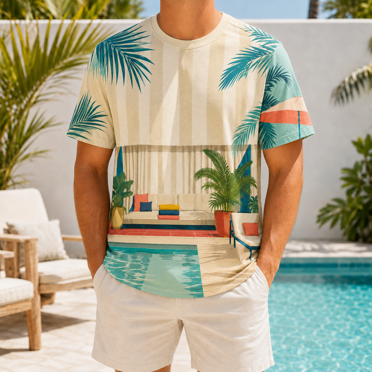 Men's Vintage Tropical Beach Resort Short Sleeve T-Shirt -02