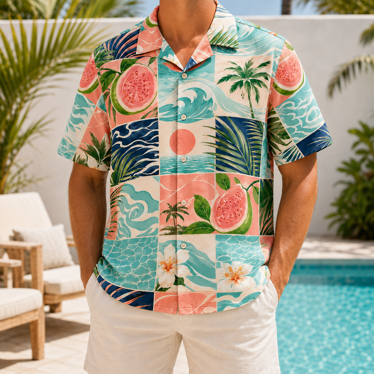 Summer Tropical Print Short Sleeve Beach Shirt -72