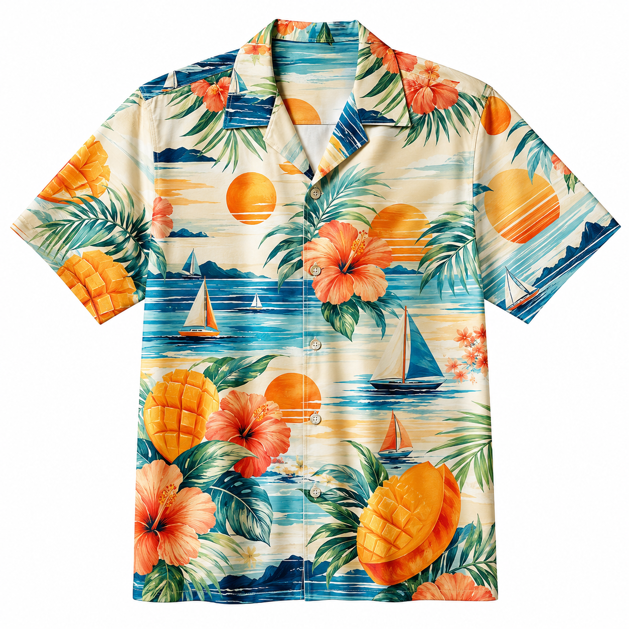 Summer Tropical Print Short Sleeve Beach Shirt -57