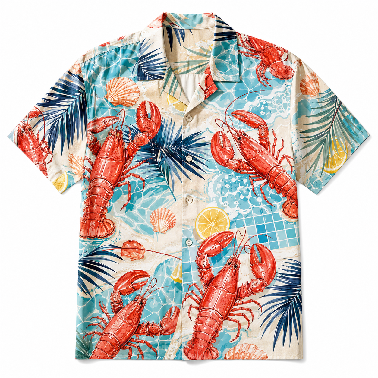 Summer Tropical Print Short Sleeve Beach Shirt -46