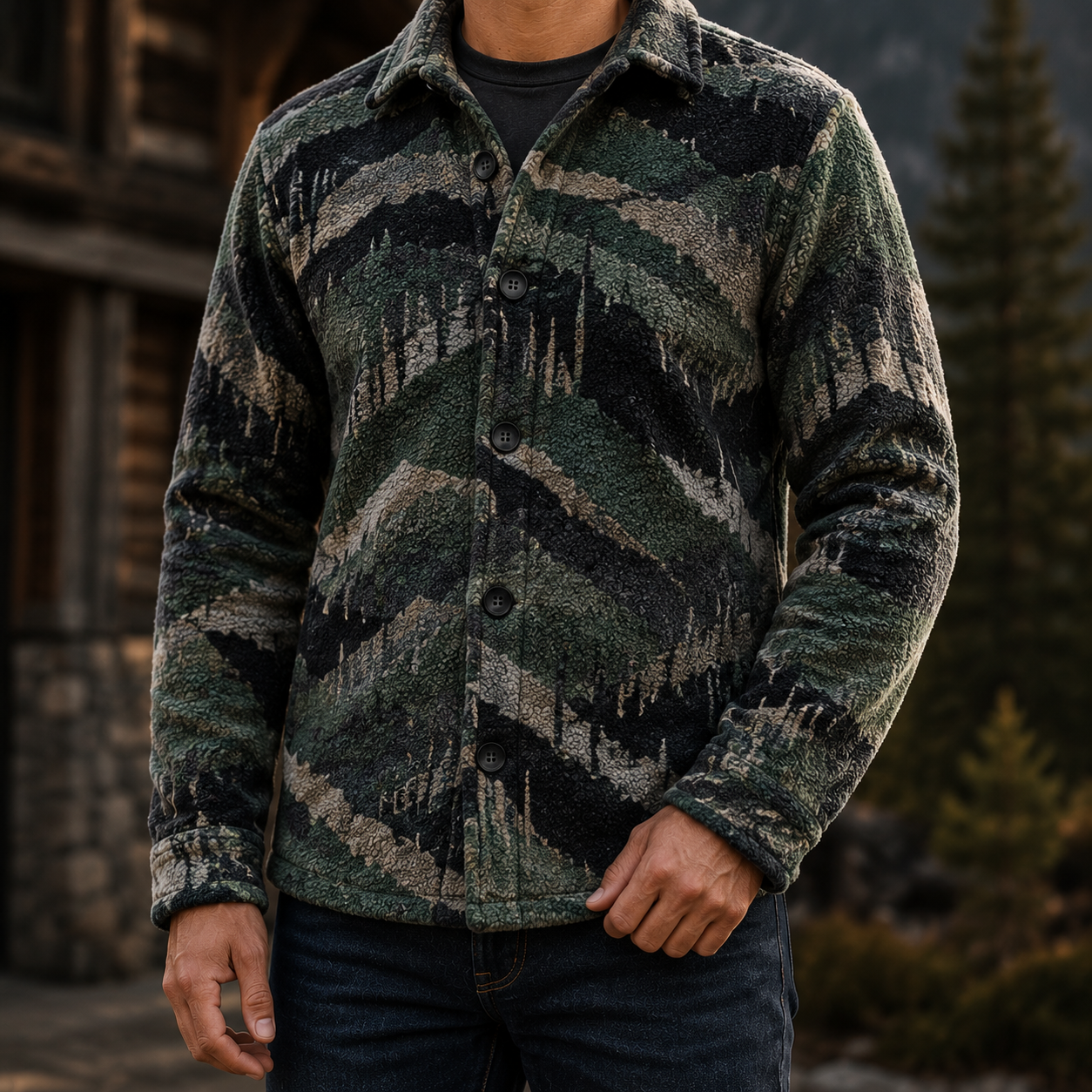 Men's Geometric Fleece Shacket | Warm Shirt Jacket -5