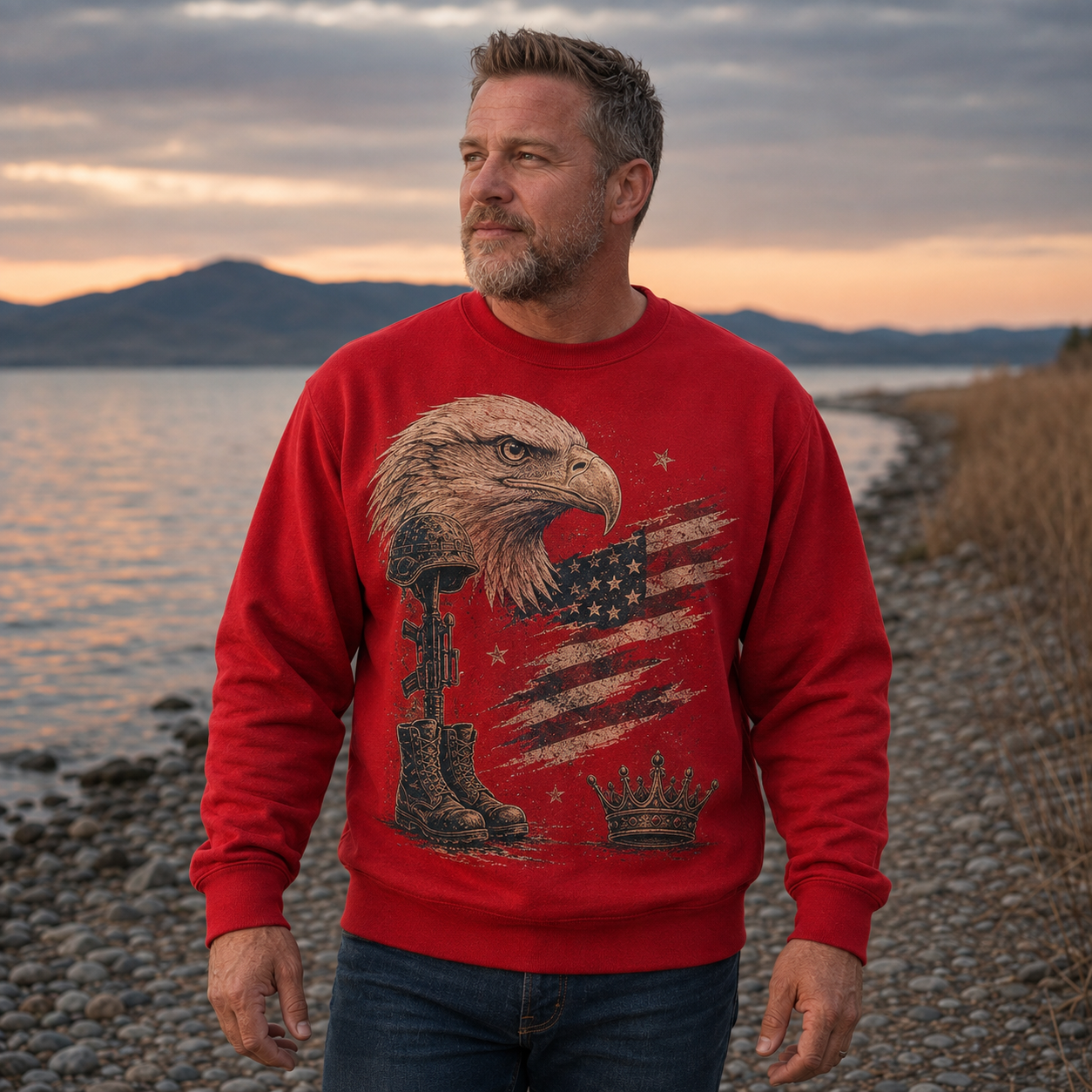 Men's Vintage Patriotic Eagle Military Tribute Sweatshirt -50