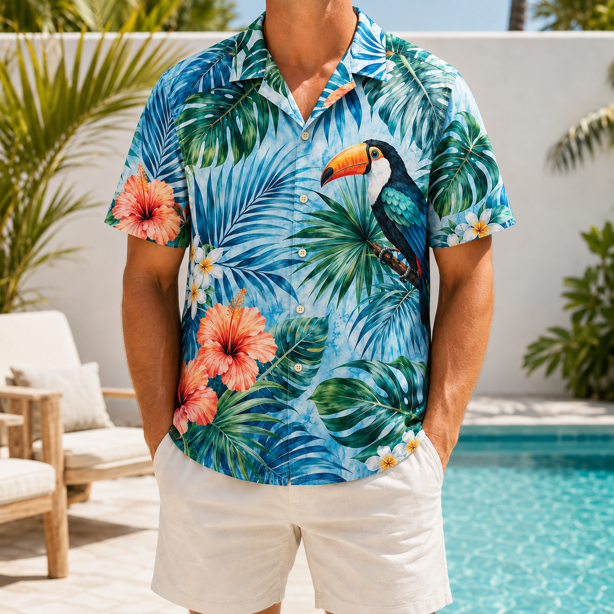 Summer Tropical Print Short Sleeve Beach Shirt -5
