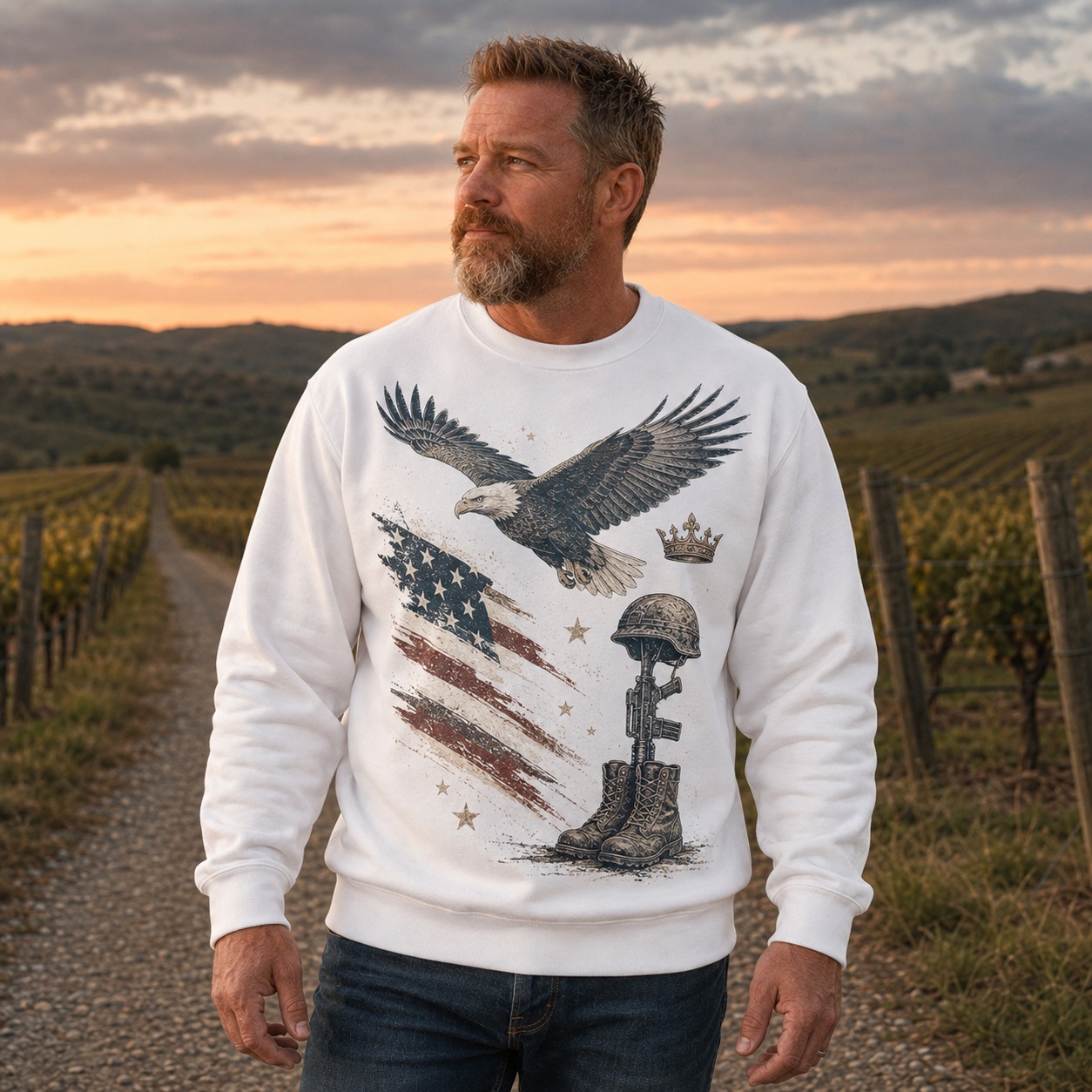 Men's Vintage Patriotic Eagle Military Tribute Sweatshirt -51