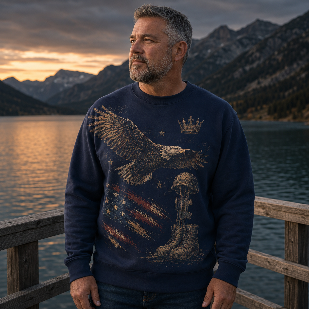 Men's Vintage Patriotic Eagle Military Tribute Sweatshirt -53