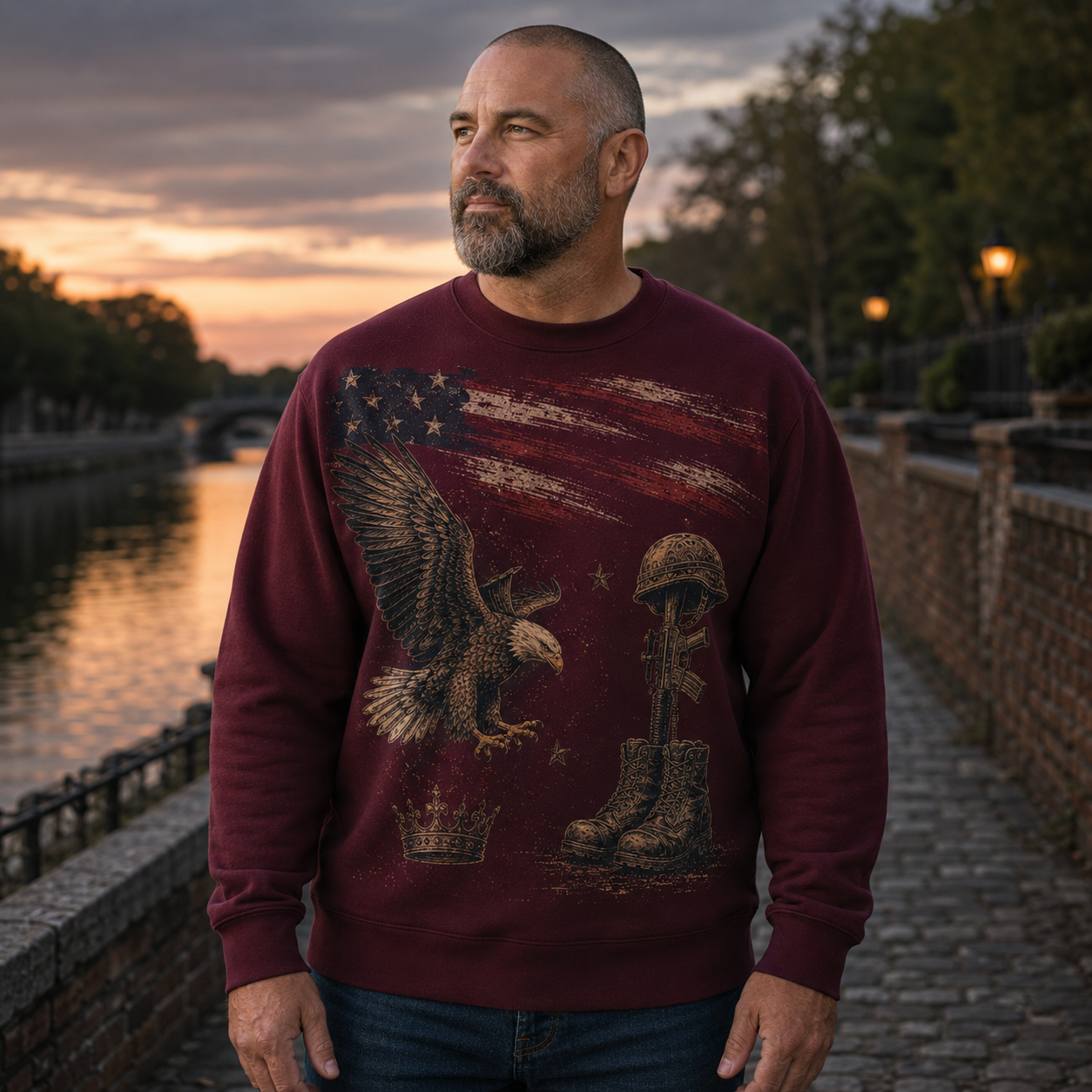 Men's Vintage Patriotic Eagle Military Tribute Sweatshirt -54