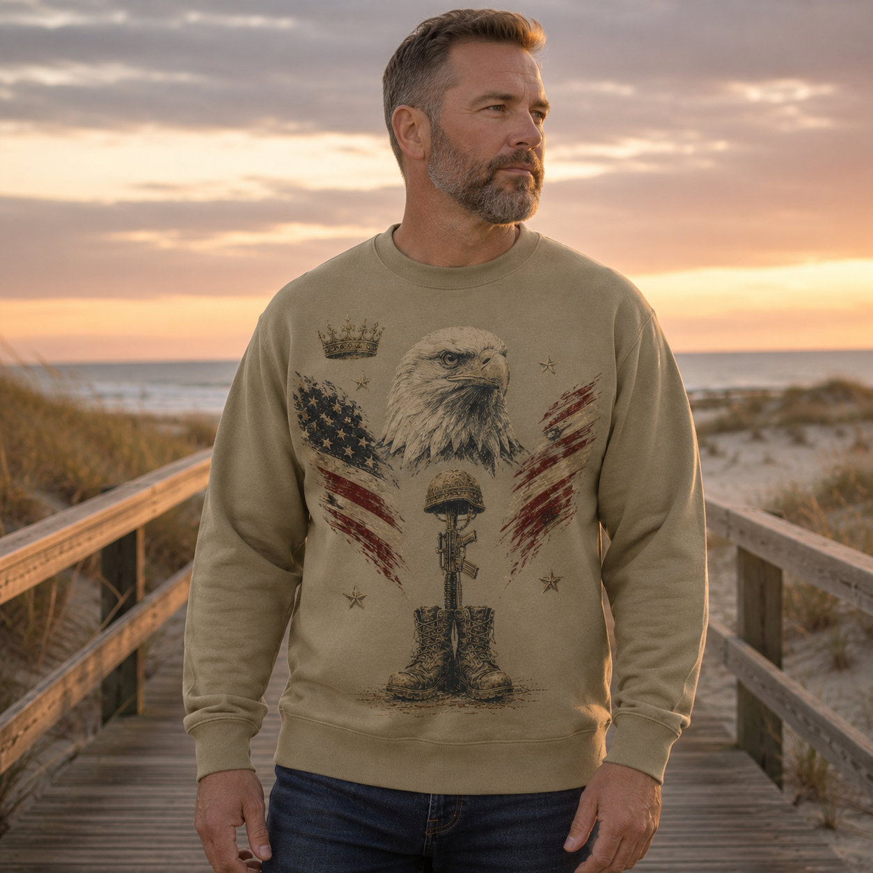 Men's Vintage Patriotic Eagle Military Tribute Sweatshirt -55