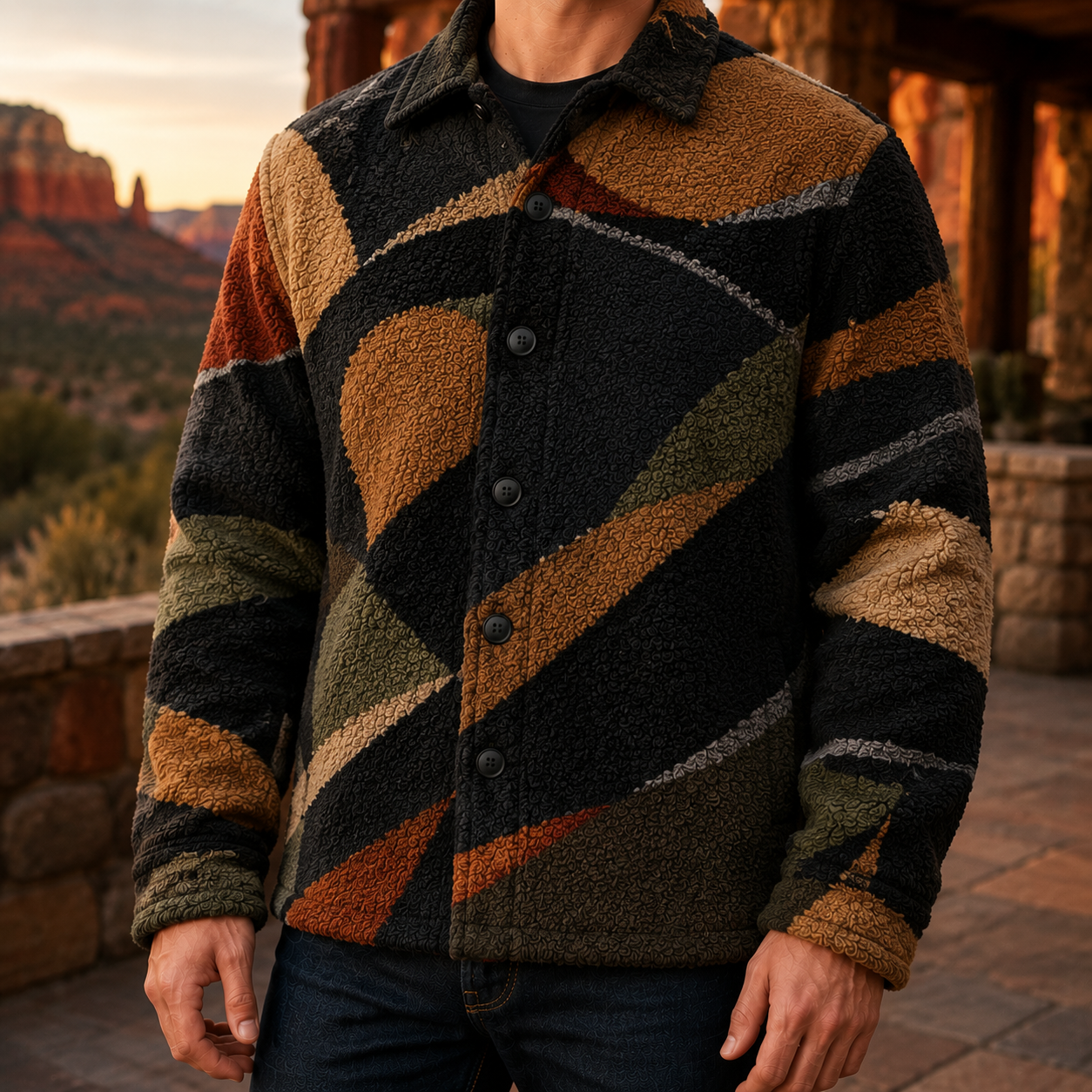Men's Geometric Fleece Shacket | Warm Shirt Jacket -55