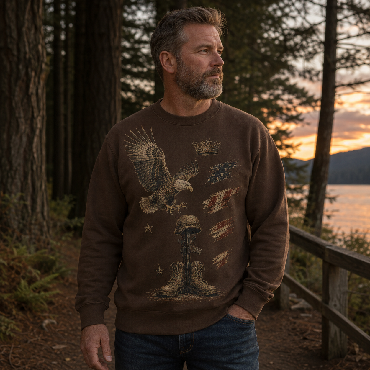 Men's Vintage Patriotic Eagle Military Tribute Sweatshirt -56