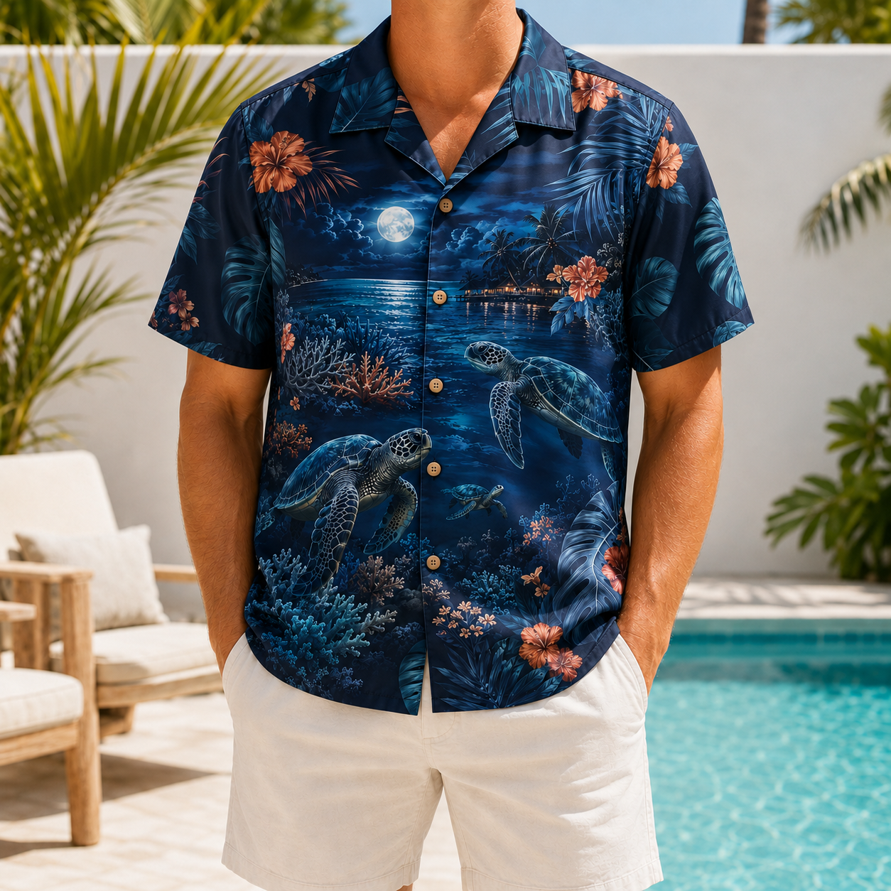 Summer Tropical Print Short Sleeve Beach Shirt -18