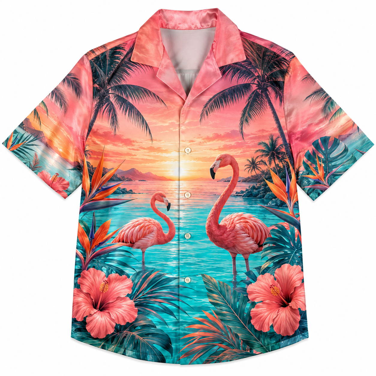 Summer Tropical Print Short Sleeve Beach Shirt -10