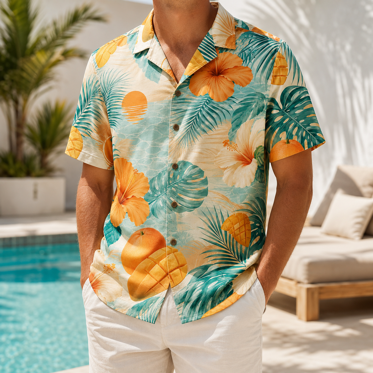 Summer Tropical Print Short Sleeve Beach Shirt -19