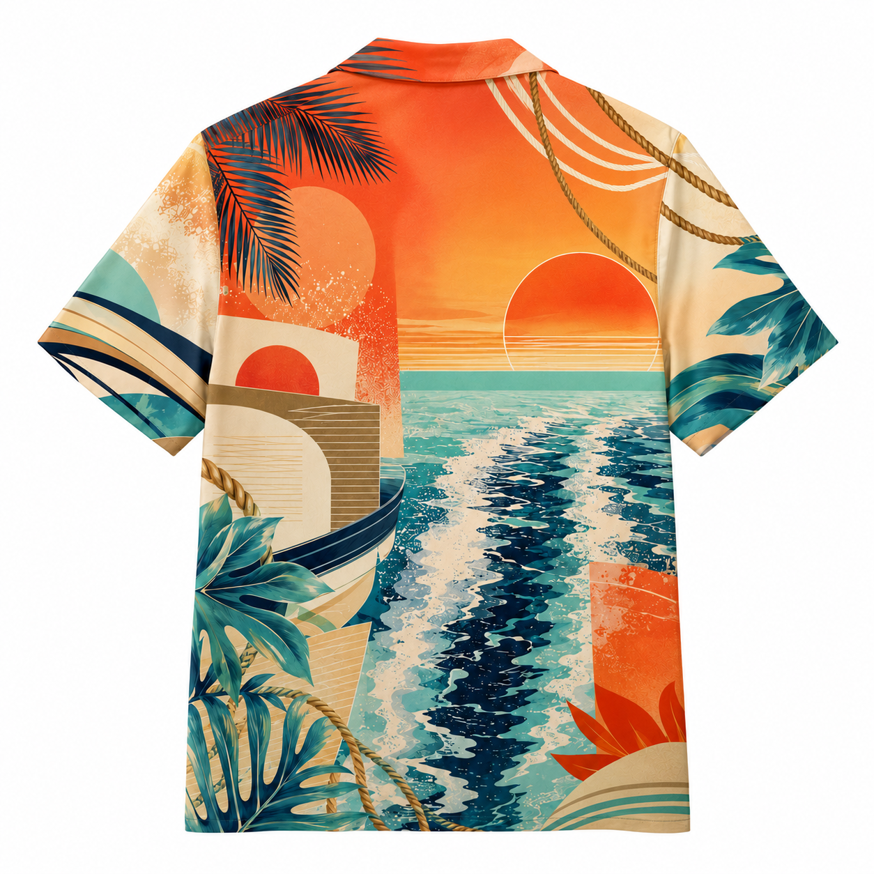 Summer Tropical Print Short Sleeve Beach Shirt -105