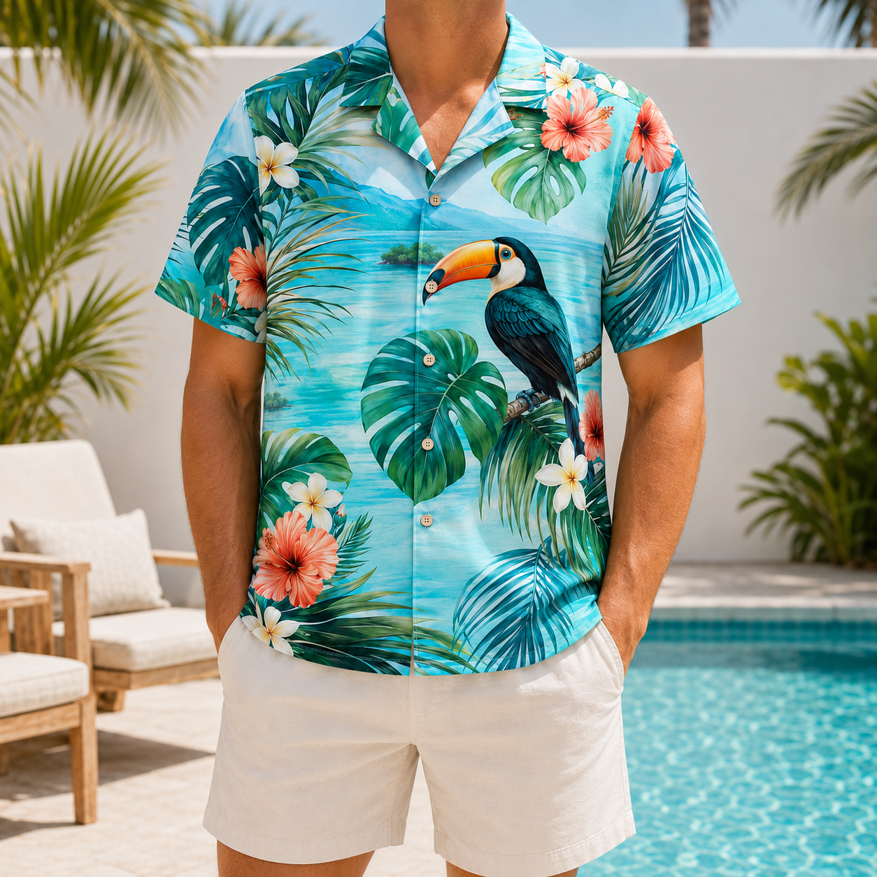 Summer Tropical Print Short Sleeve Beach Shirt -9