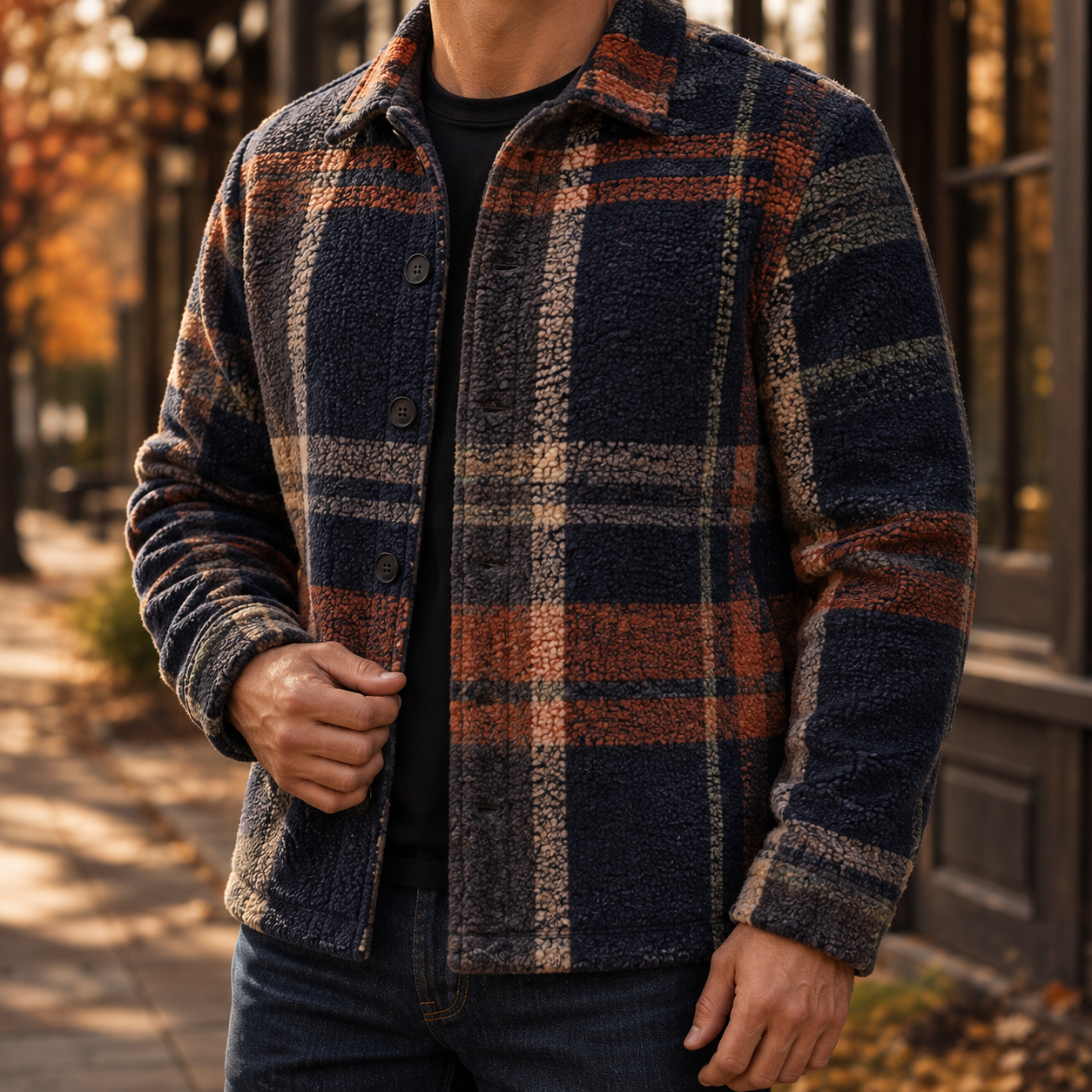 Men's Geometric Fleece Shacket | Warm Shirt Jacket -6