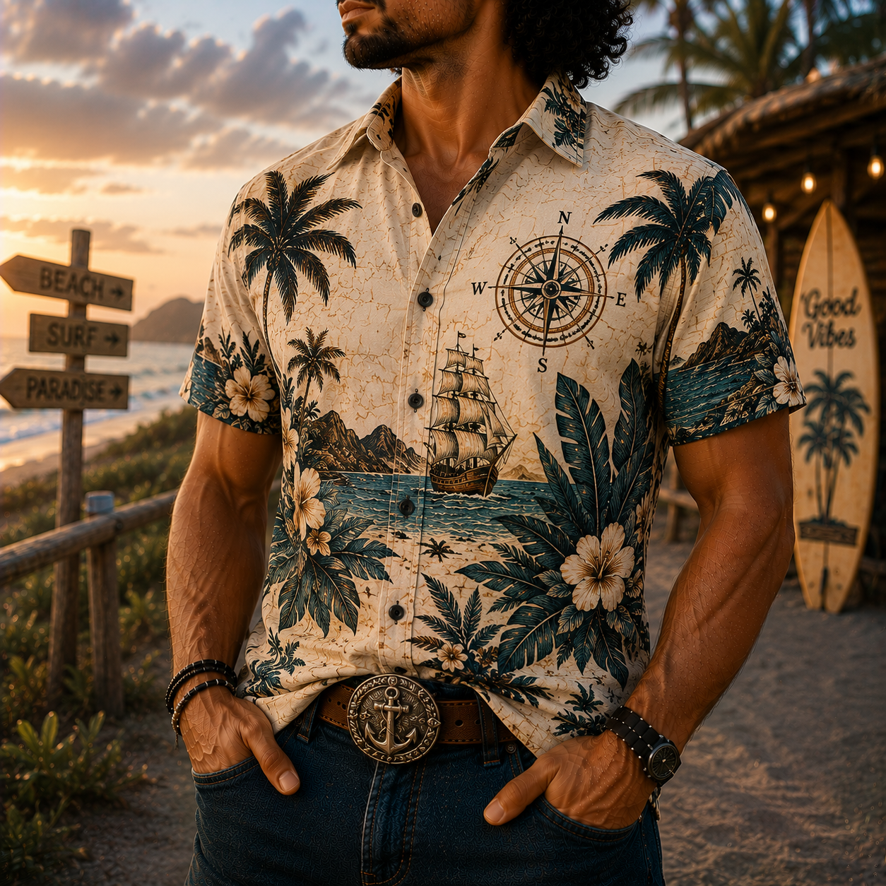 Men's Vintage Western Cowboy-Style Printed Short-Sleeve Shirt-69