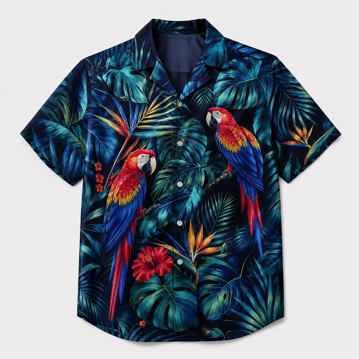 Summer Tropical Print Short Sleeve Beach Shirt -3