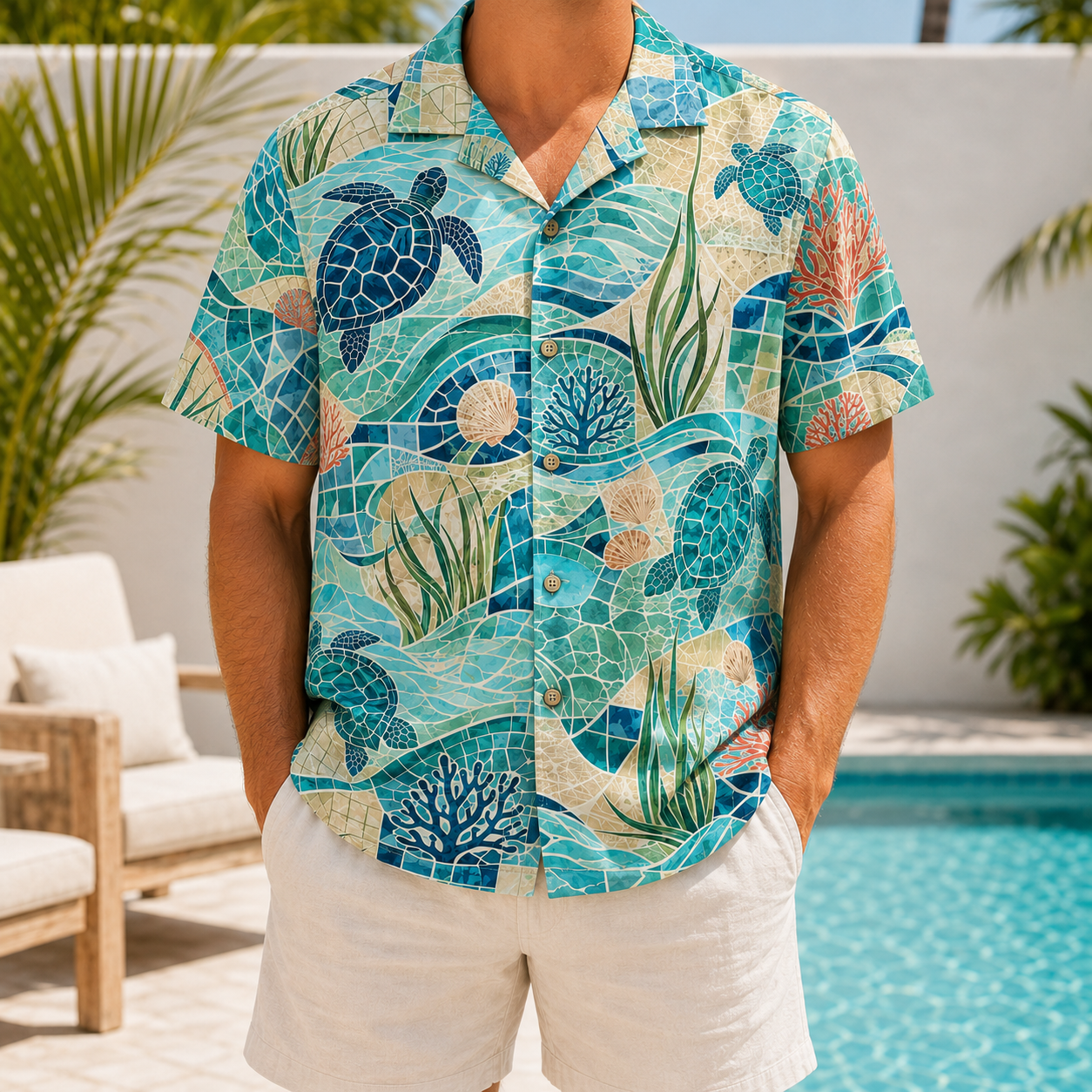 Summer Tropical Print Short Sleeve Beach Shirt -80