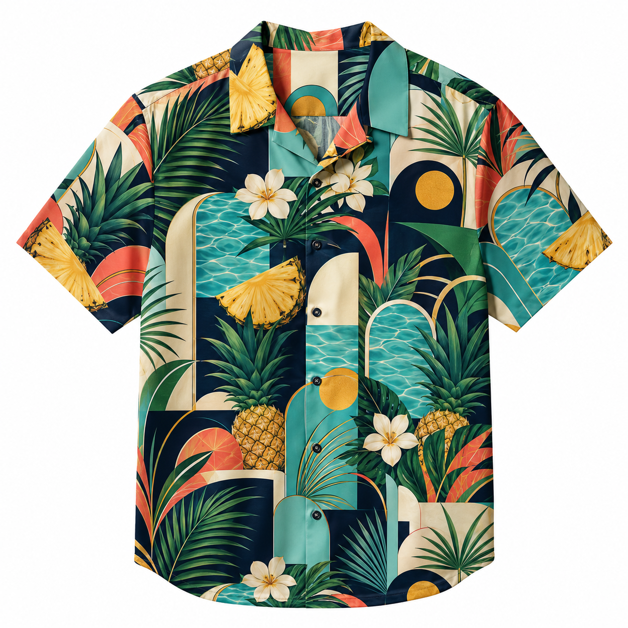 Summer Tropical Print Short Sleeve Beach Shirt -61