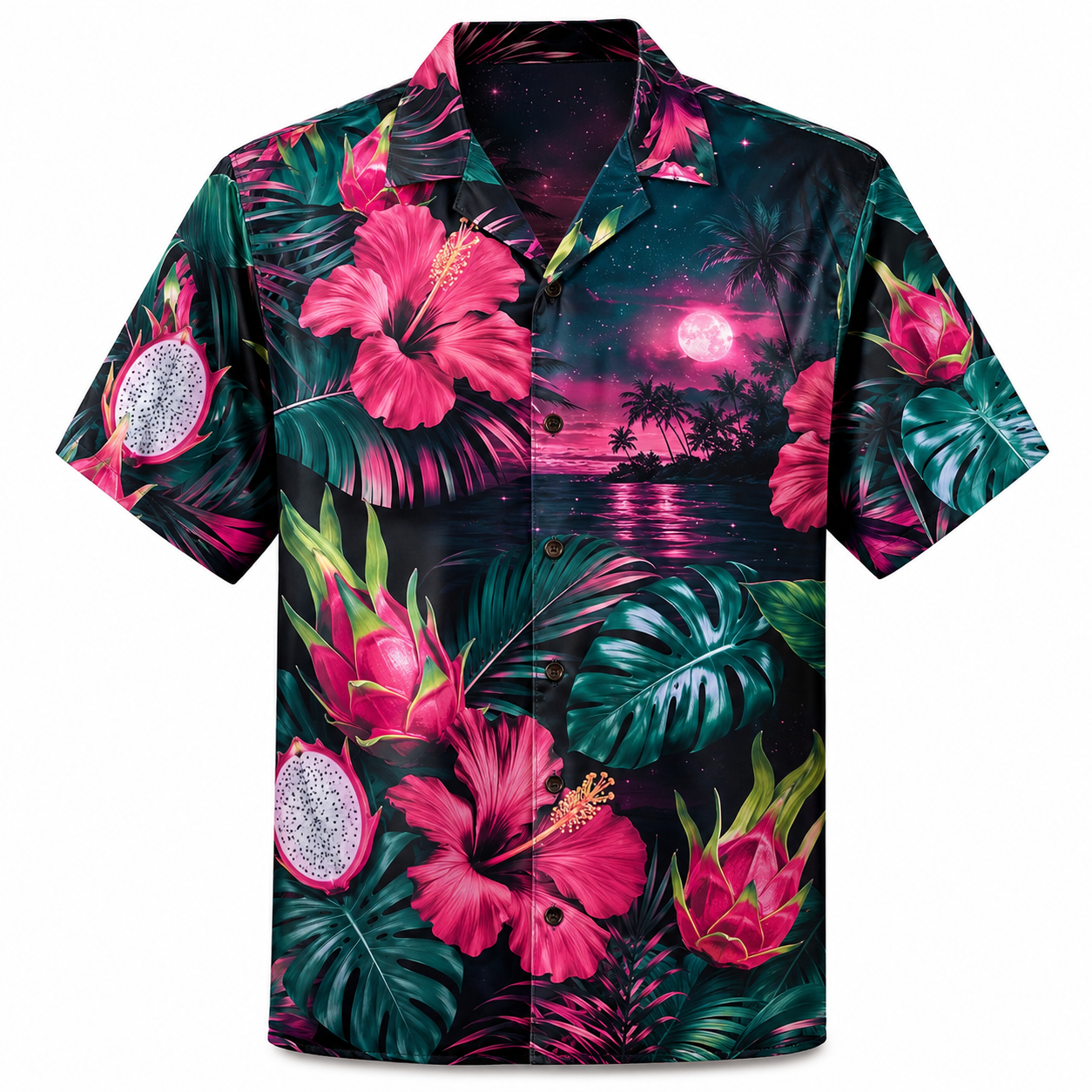Summer Tropical Print Short Sleeve Beach Shirt -28