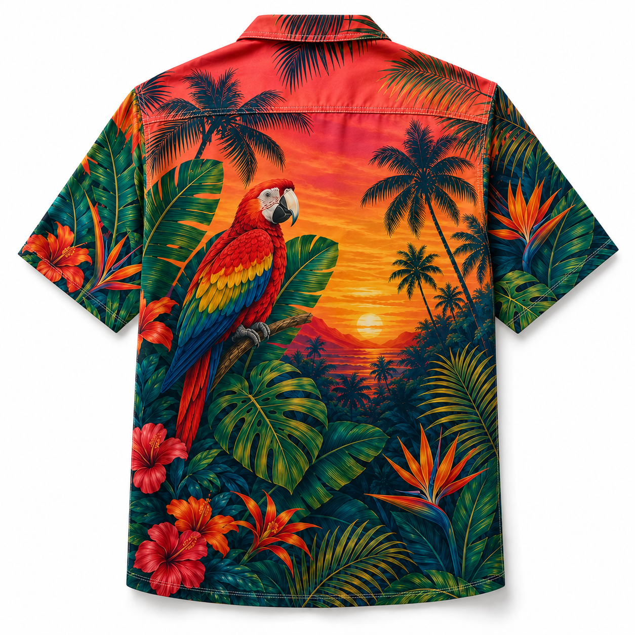 Summer Tropical Print Short Sleeve Beach Shirt -2