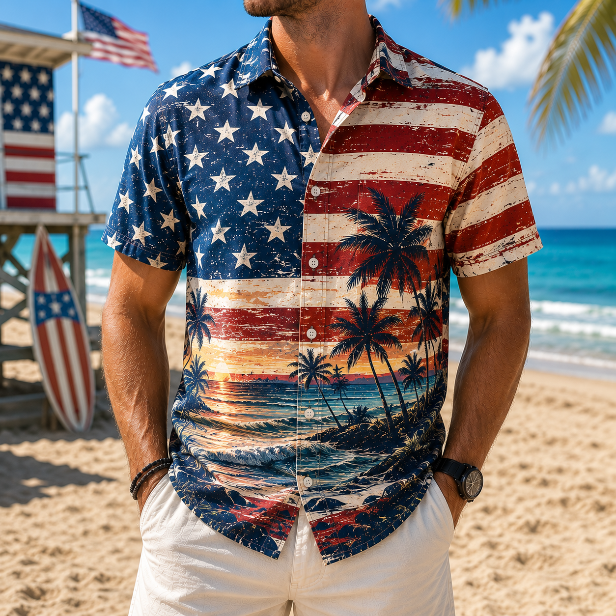Men's Vintage Tropical Print Short-Sleeve Shirt – Casual Beach Vacation Style – 07