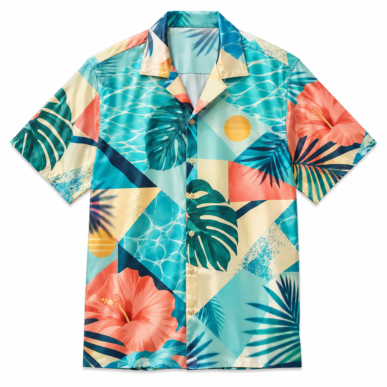 Summer Tropical Print Short Sleeve Beach Shirt -67