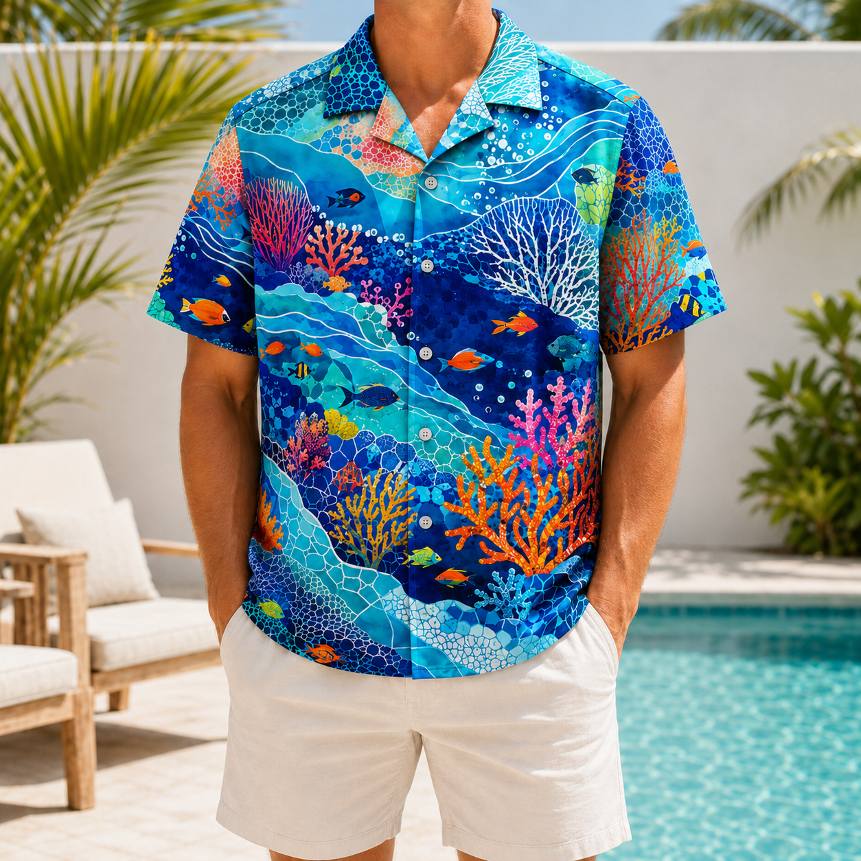 Summer Tropical Print Short Sleeve Beach Shirt -51