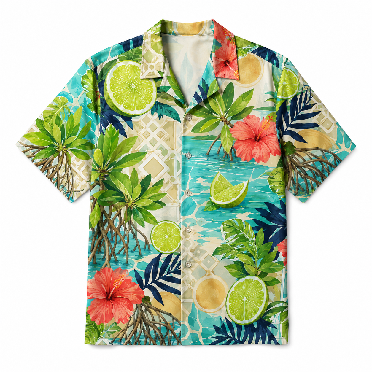 Summer Tropical Print Short Sleeve Beach Shirt -91