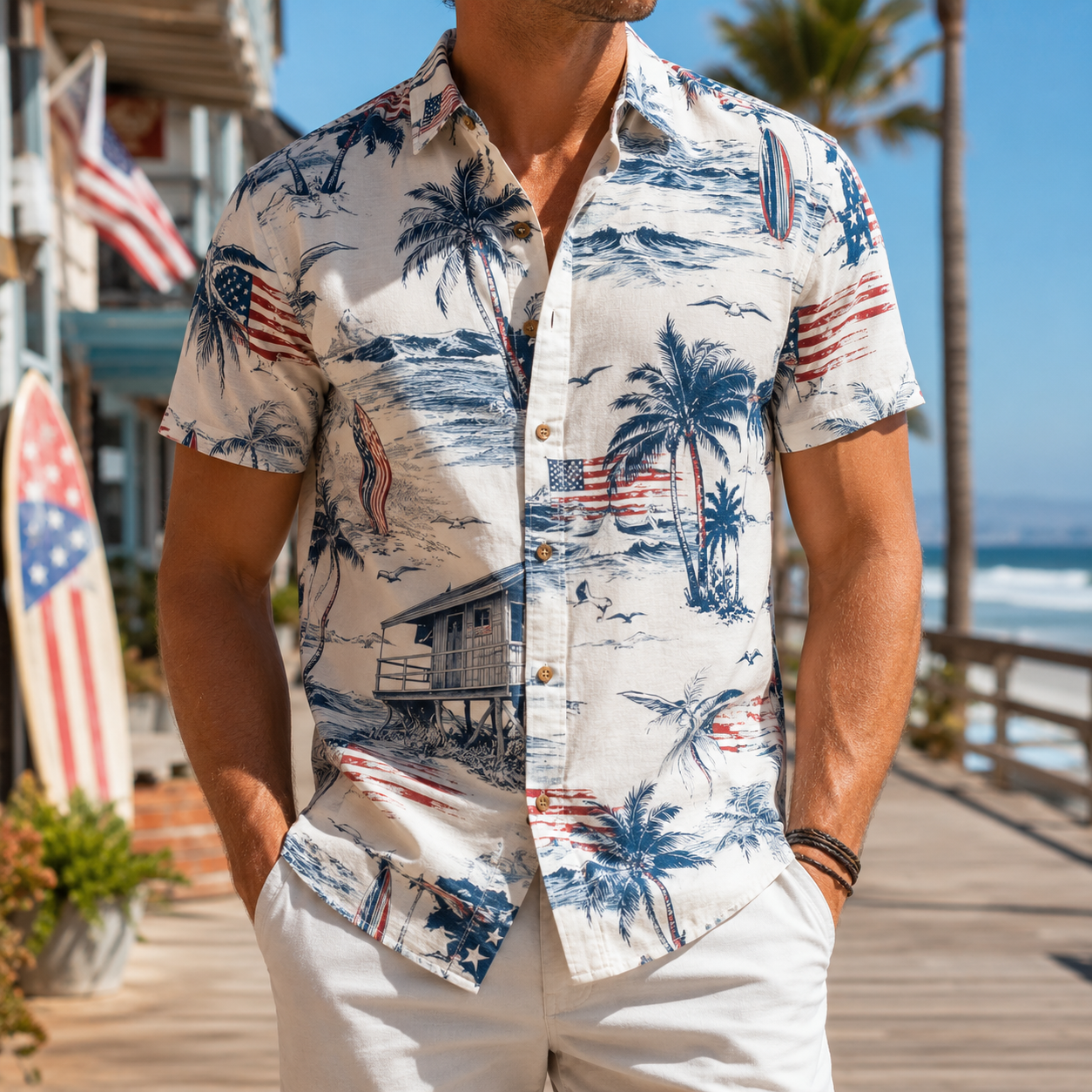 Men's Vintage Tropical Print Short-Sleeve Shirt – Casual Beach Vacation Style – 39