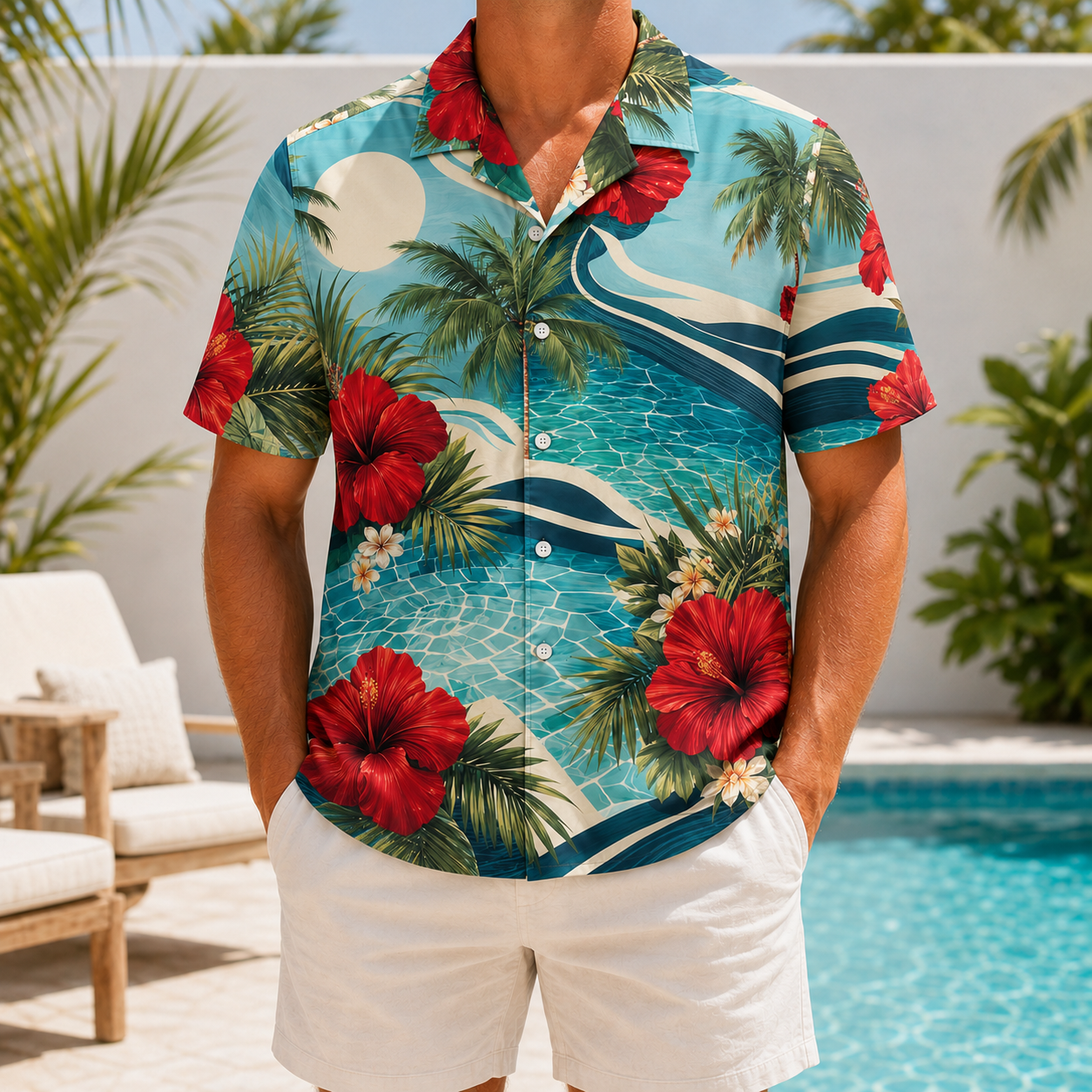 Summer Tropical Print Short Sleeve Beach Shirt -75