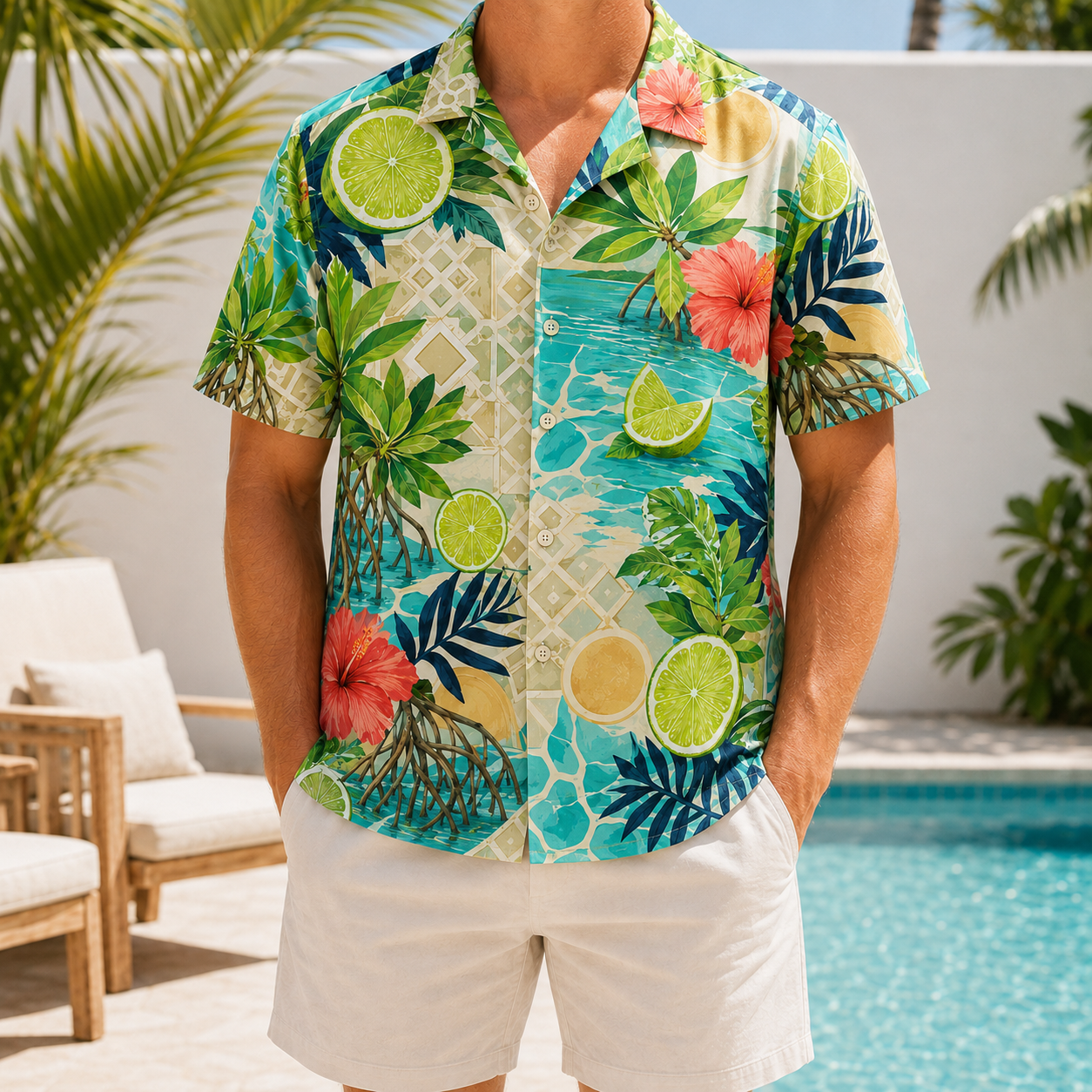 Summer Tropical Print Short Sleeve Beach Shirt -91