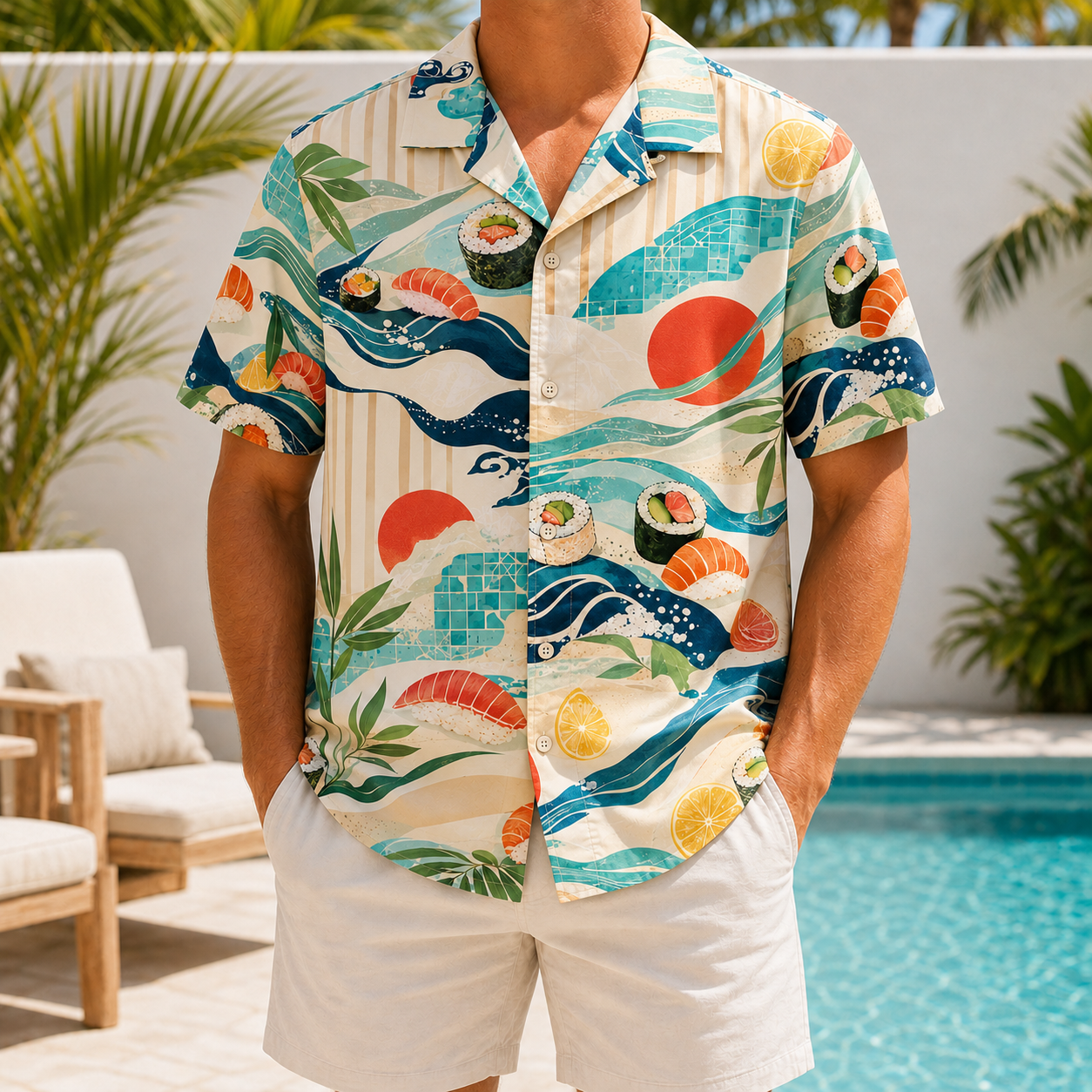 Summer Tropical Print Short Sleeve Beach Shirt -98