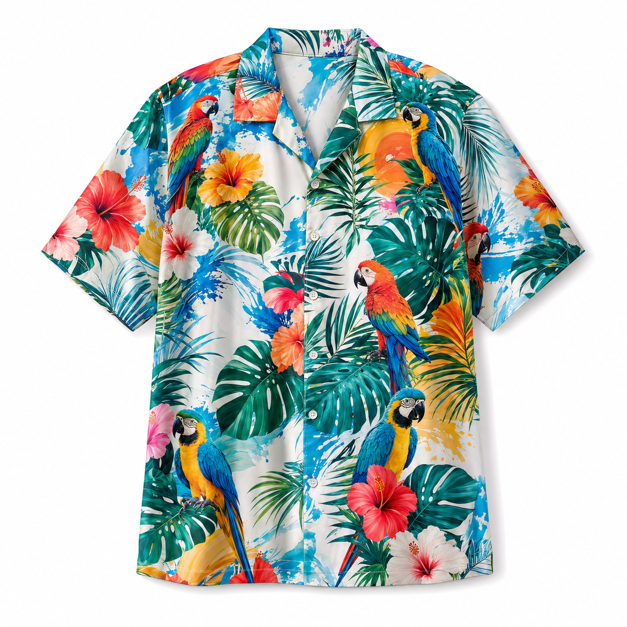 Summer Tropical Print Short Sleeve Beach Shirt -38