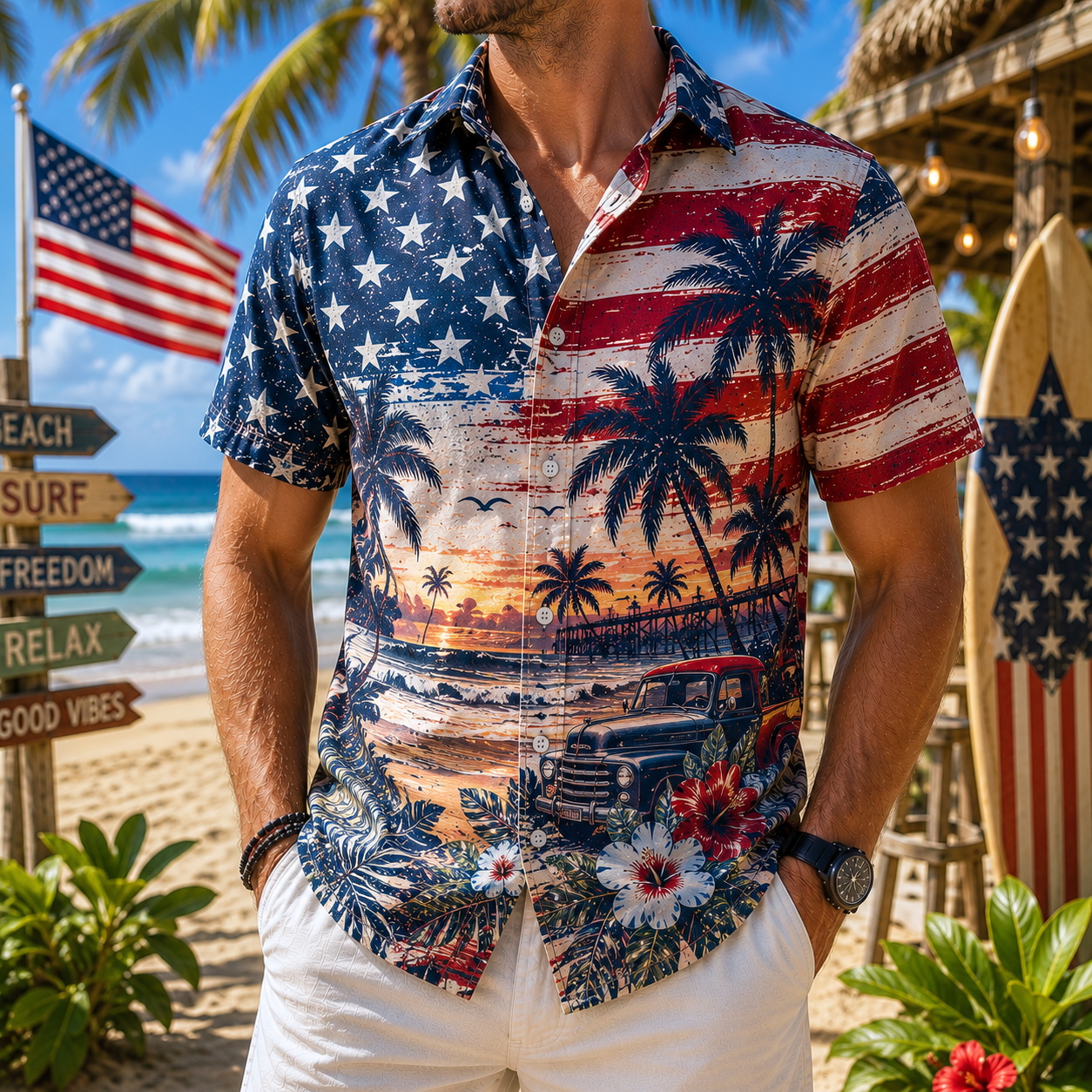 Men's Vintage Tropical Print Short-Sleeve Shirt – Casual Beach Vacation Style – 09