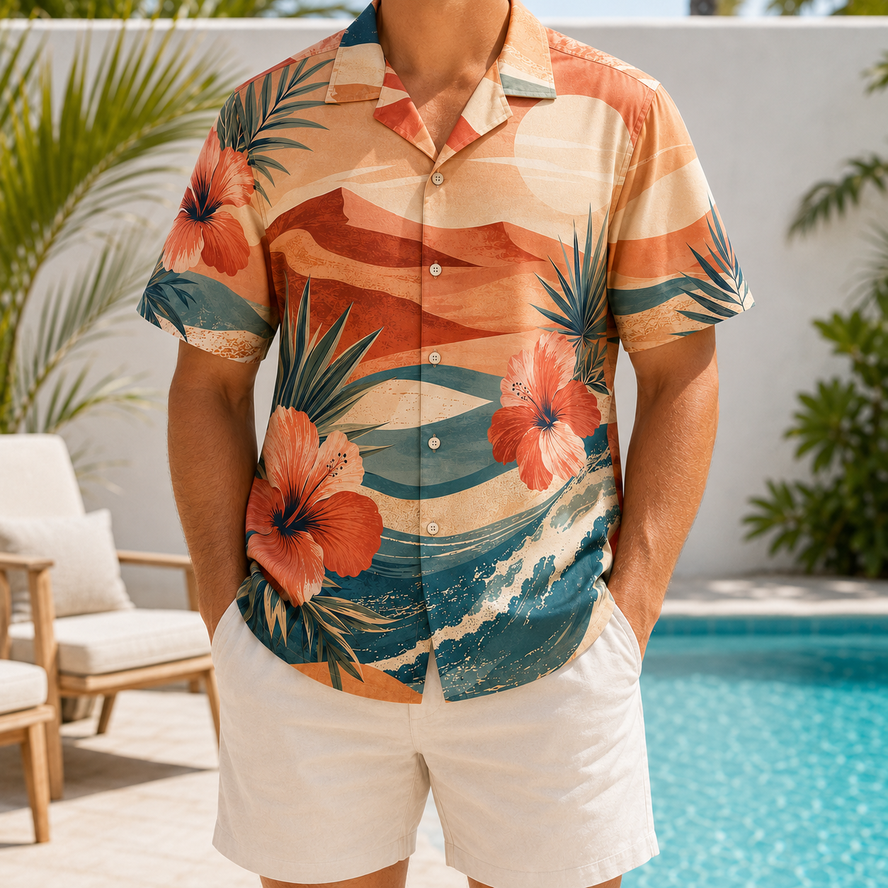 Summer Tropical Print Short Sleeve Beach Shirt -86