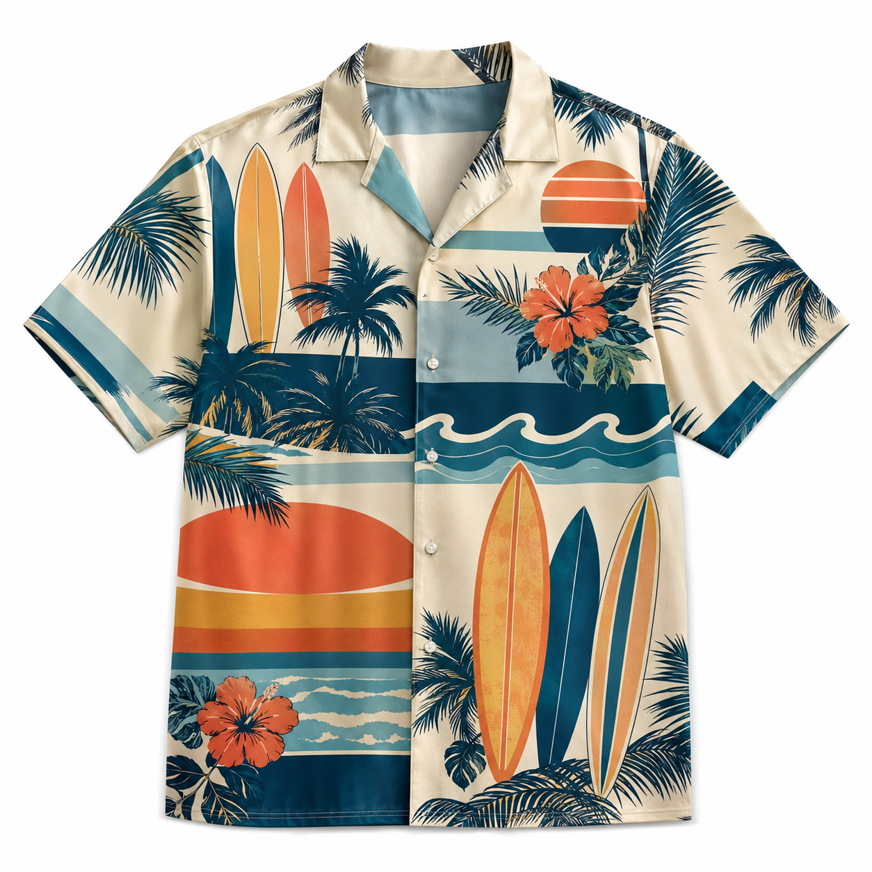 Summer Tropical Print Short Sleeve Beach Shirt -31