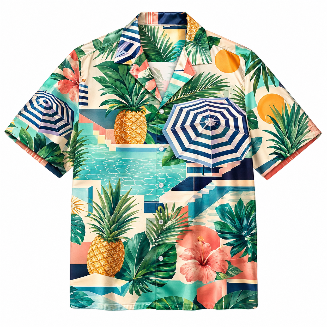 Summer Tropical Print Short Sleeve Beach Shirt -81