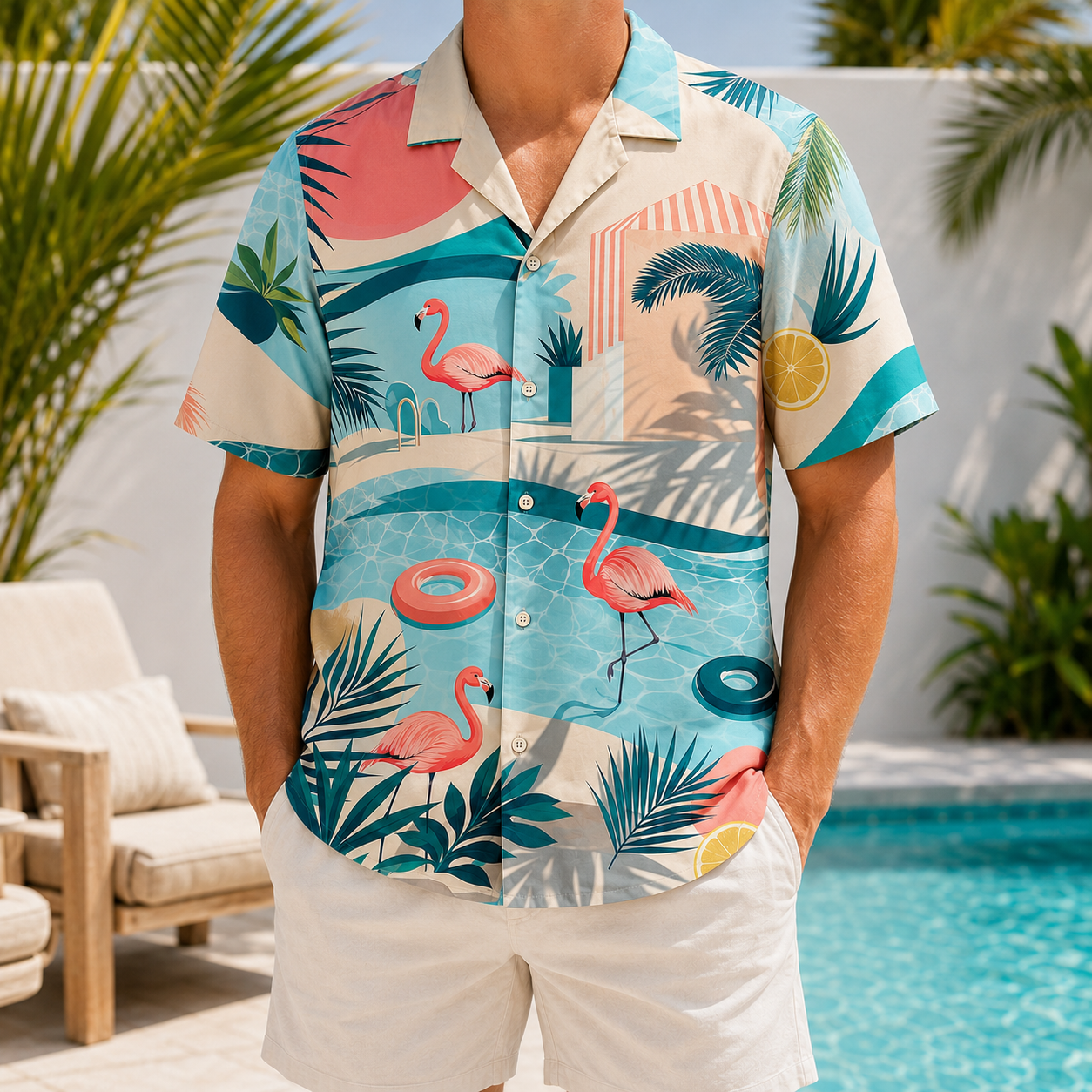 Summer Tropical Print Short Sleeve Beach Shirt -101