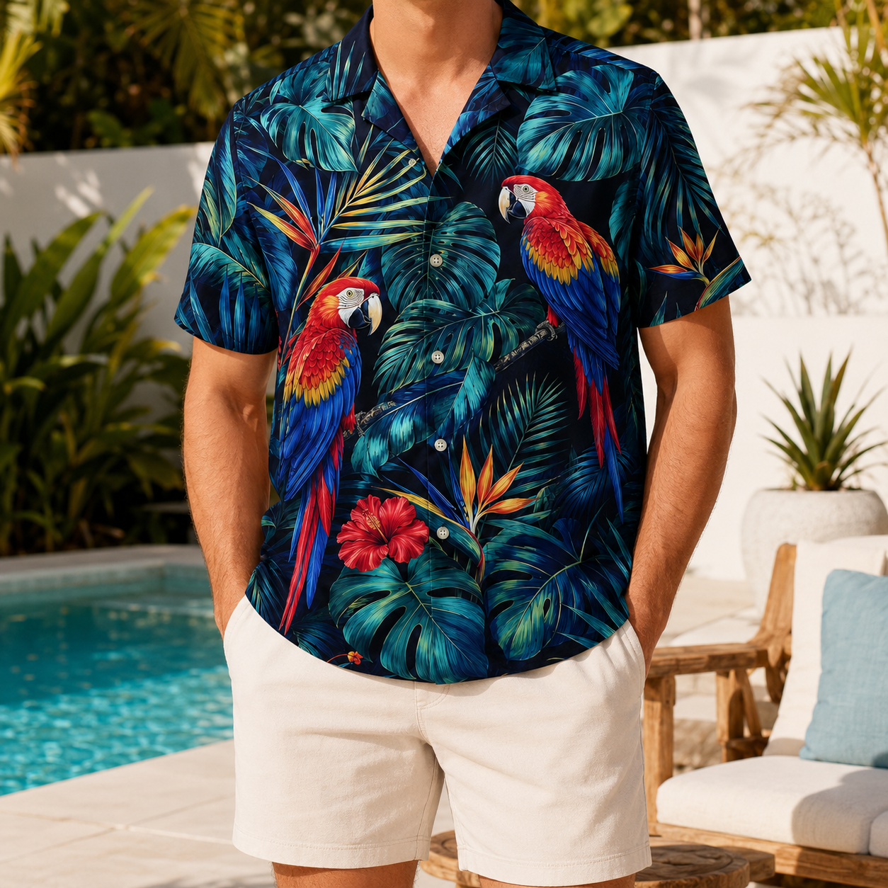 Summer Tropical Print Short Sleeve Beach Shirt -3