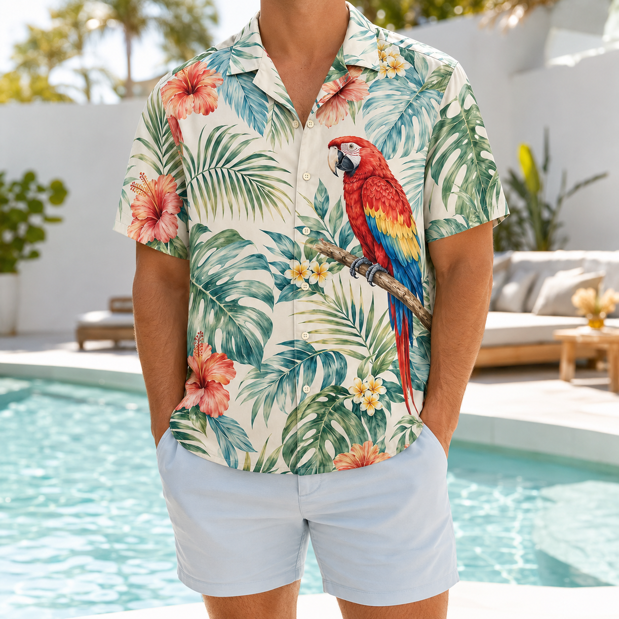 Summer Tropical Print Short Sleeve Beach Shirt -4