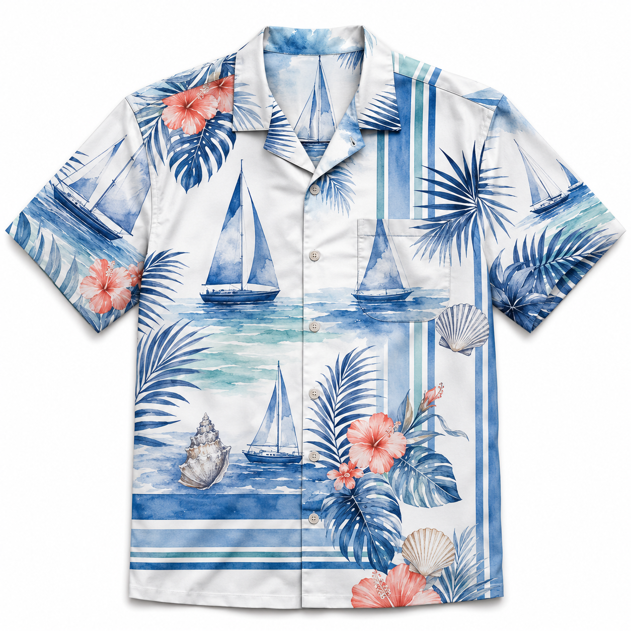Summer Tropical Print Short Sleeve Beach Shirt -16