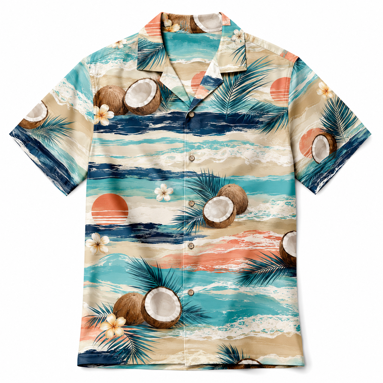 Summer Tropical Print Short Sleeve Beach Shirt -54