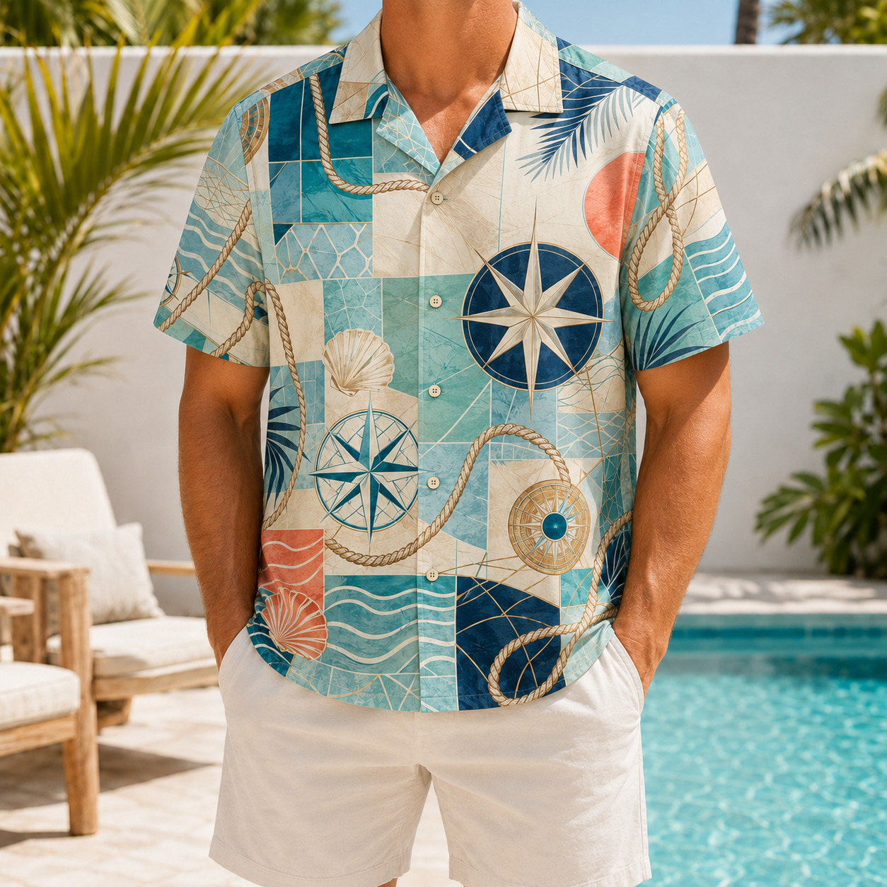 Summer Tropical Print Short Sleeve Beach Shirt -102