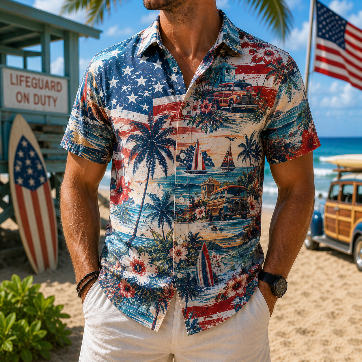 Men's Vintage Tropical Print Short-Sleeve Shirt – Casual Beach Vacation Style – 11
