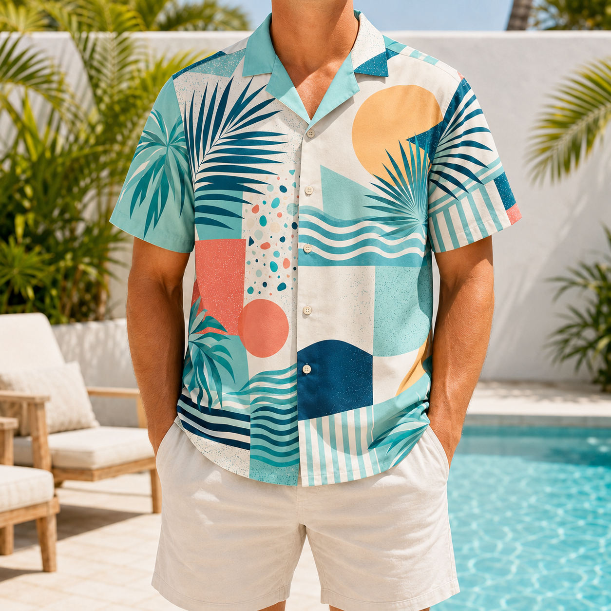 Summer Tropical Print Short Sleeve Beach Shirt -27