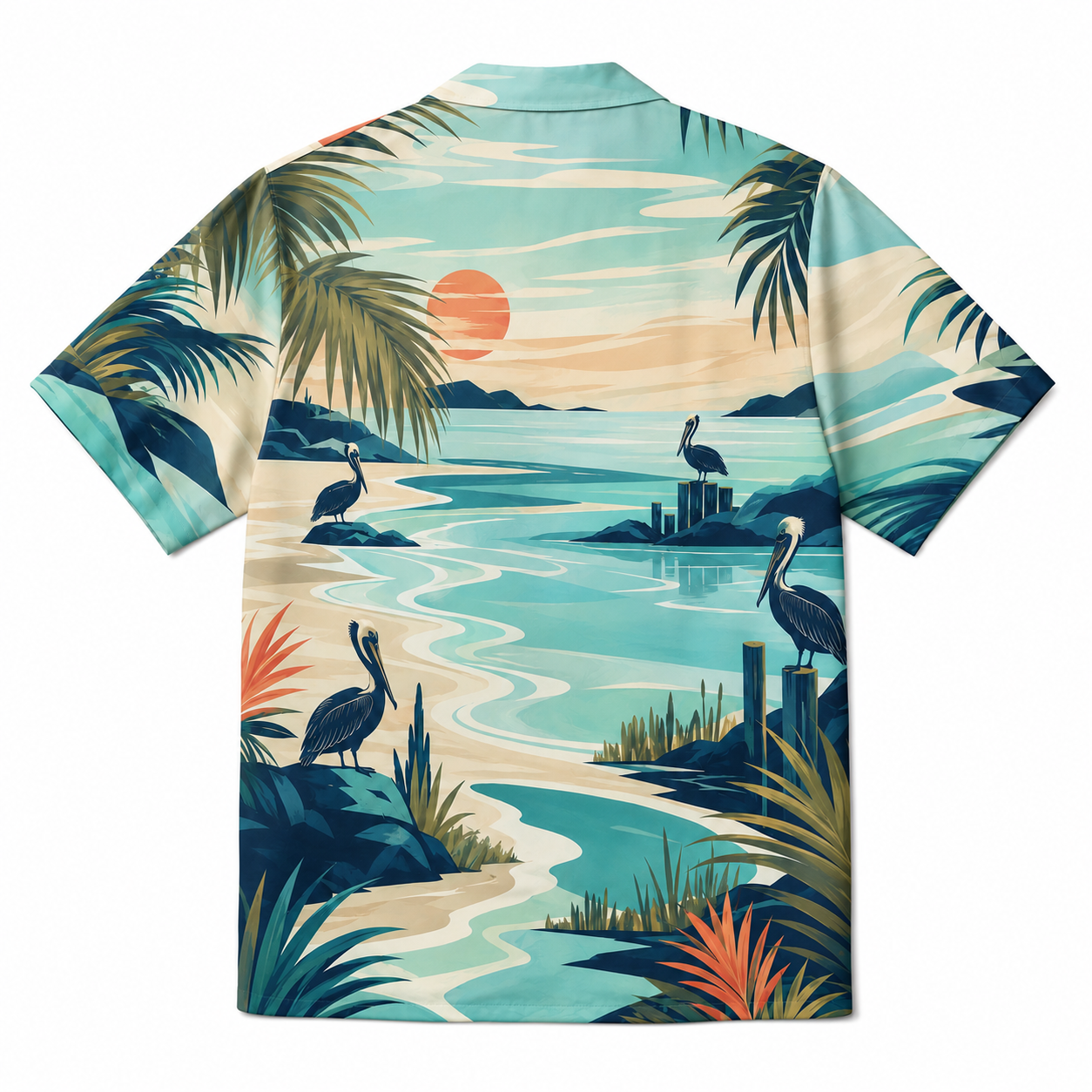 Summer Tropical Print Short Sleeve Beach Shirt -93